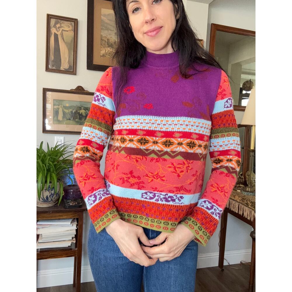 Vintage 90s Oilily sweater colorful soft knit Made in Italy mock neck - Picture 2 of 12